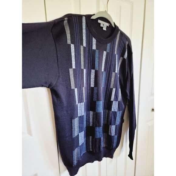 Saks Fifth Avenue Men's Sweater Size L Blue Argyle Wool Blend L/S Sweater - Picture 3 of 4